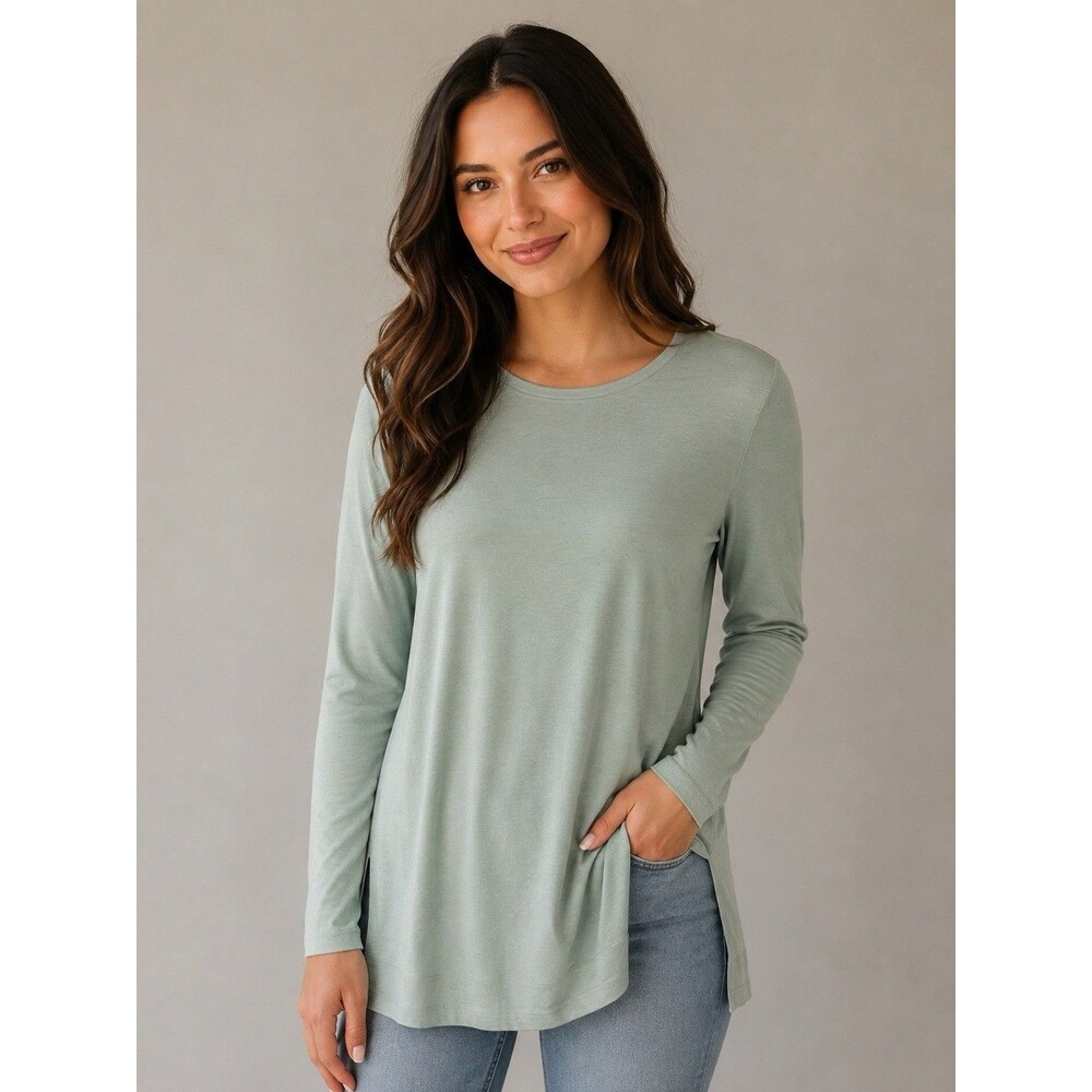 J. Jill Pure Jill Green Crew Neck Long Sleeve Side Slit Pima Cotton Tunic Top M
